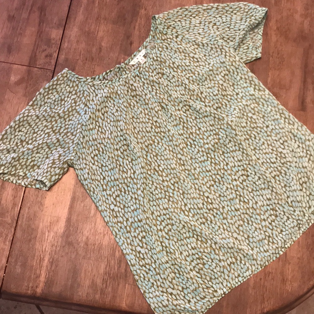 CAbi Pebble Green Sheer Keyhole short sleeve